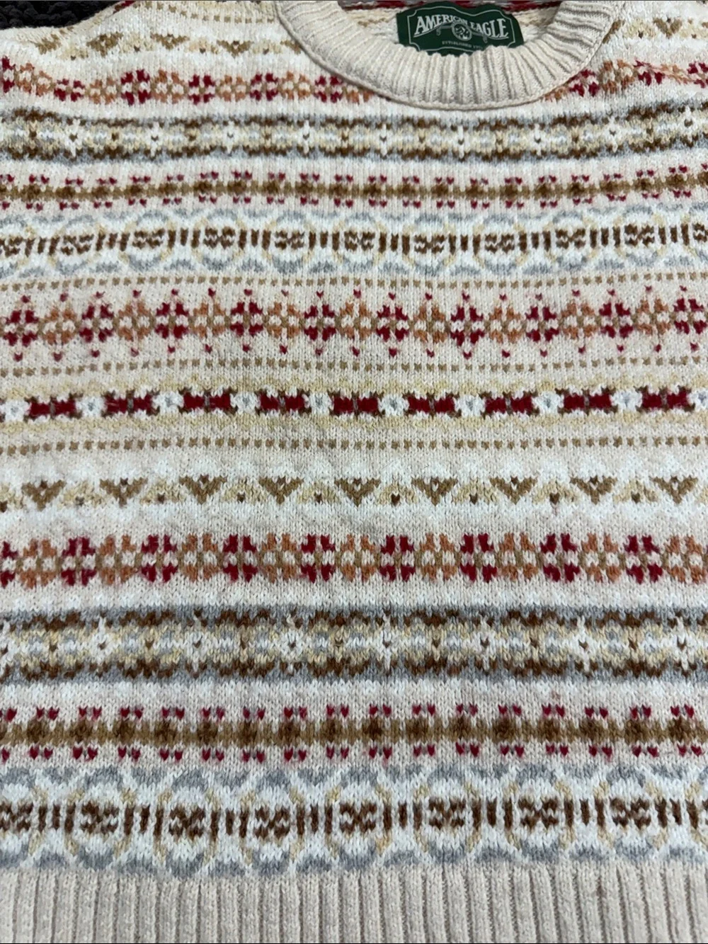 American Eagle Outfitters Cream Fair Isle Knit Sweater